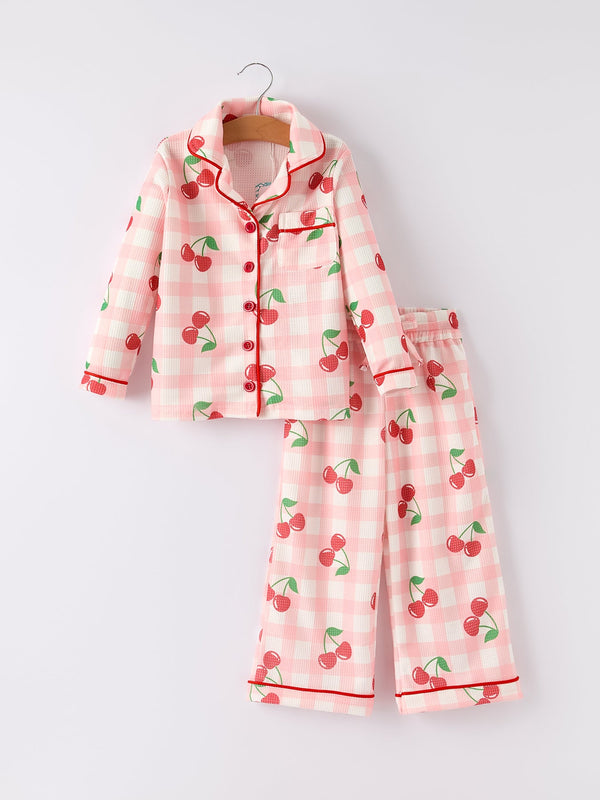 waffle-cherry-girls-long-sleeve-set Rylee Faith Designs - Sophia's StylePajamas-1